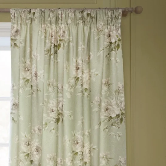Sanderson Adele Floral Chenille Sage Pencil Pleat rm_curtain
