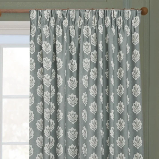 Sanderson Sessiele Leaf Motif Delph Blue Pencil Pleat rm_curtain