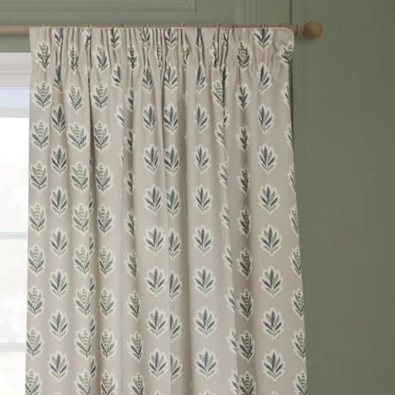 Sanderson Sessiele Leaf Motif Flax Pencil Pleat rm_curtain