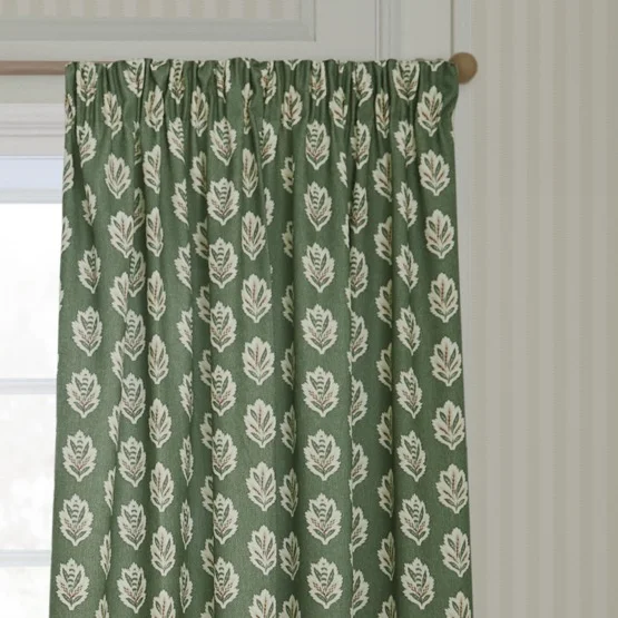Sanderson Sessiele Leaf Motif Leaf Green Pencil Pleat rm_curtain