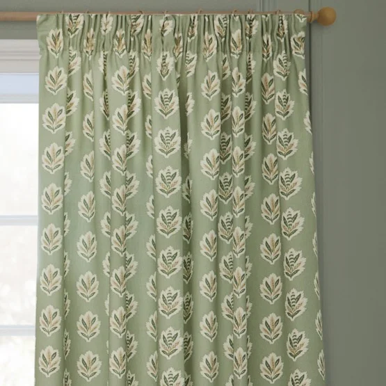 Sanderson Sessiele Leaf Motif Sage Pencil Pleat rm_curtain