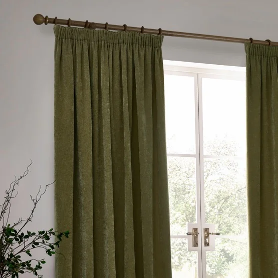 Yard Heavy Chenille Olive Pencil Pleat rm_curtain