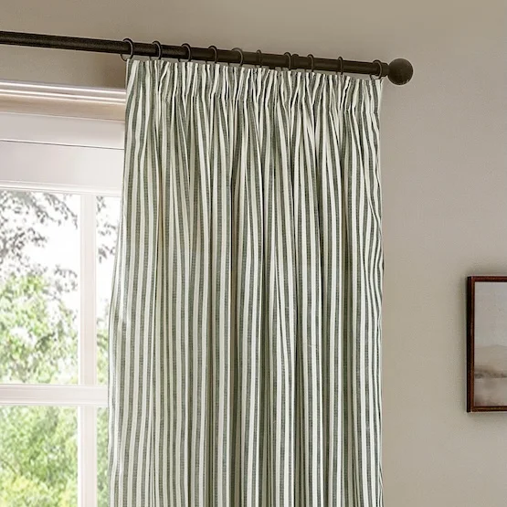 Yard Hebden Striped Forest Green Pencil Pleat rm_curtain
