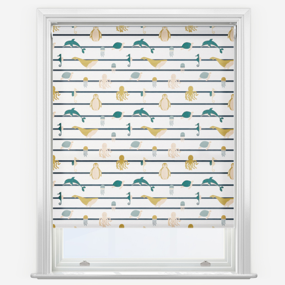 Sonova Studio Ocean Stripe Teal and Ochre Roller Blind