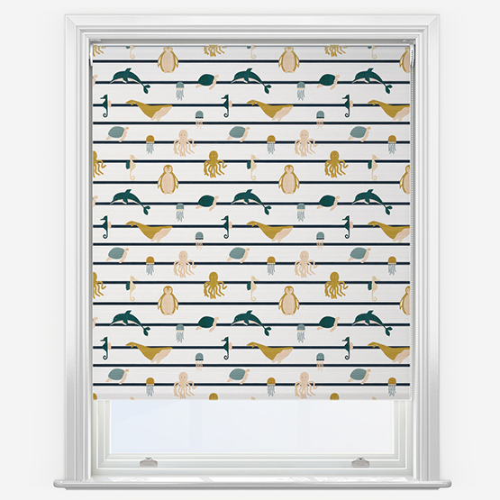 Sonova Studio Ocean Stripe Teal and Ochre Roller Blind