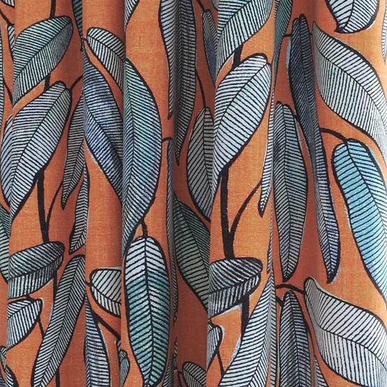 Edinburgh Weavers Tropical Leaf Tangerine curtain