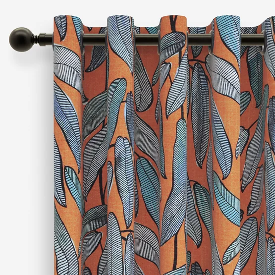 Edinburgh Weavers Tropical Leaf Tangerine curtain