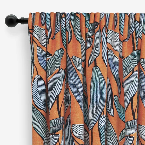 Edinburgh Weavers Tropical Leaf Tangerine curtain