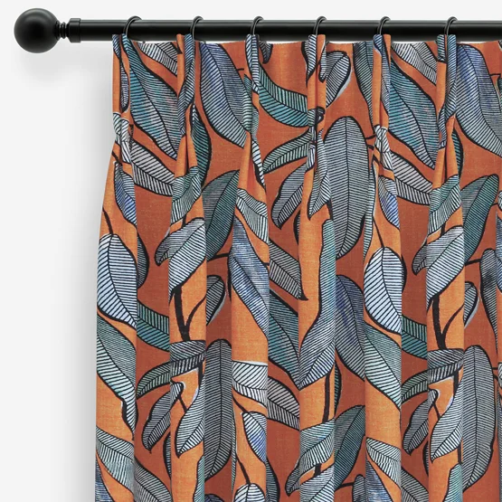 Edinburgh Weavers Tropical Leaf Tangerine curtain
