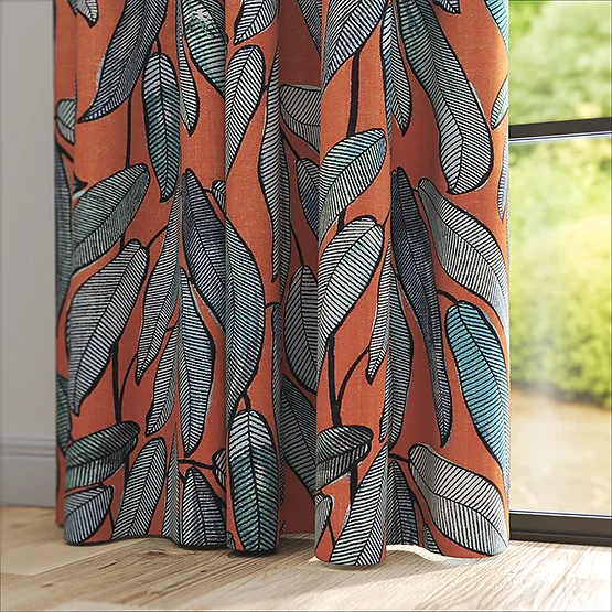 Edinburgh Weavers Tropical Leaf Tangerine curtain