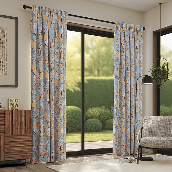 Edinburgh Weavers Tropical Leaf Tangerine curtain