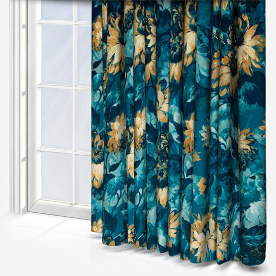 Clarke & Clarke Sunforest Velvet Denim and Ochre curtain