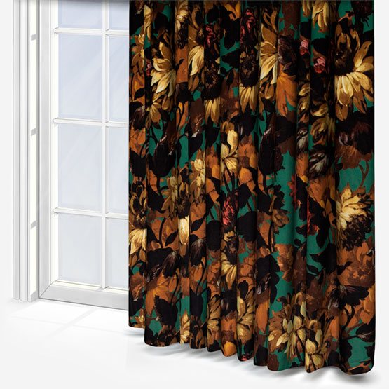 Clarke & Clarke Sunforest Velvet Sage and Russet curtain