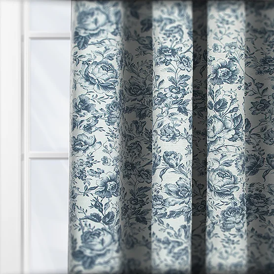Camengo Celestine Tissu Bleu Encre curtain