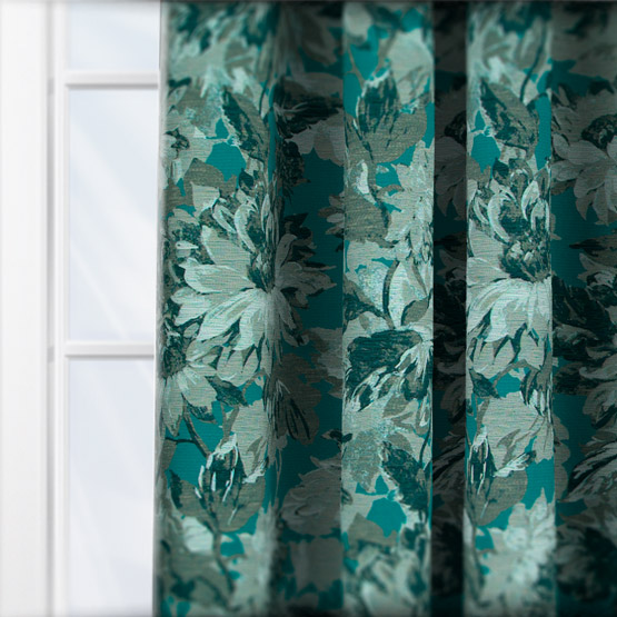 Clarke & Clarke Sunforest Jacquard Peacock curtain