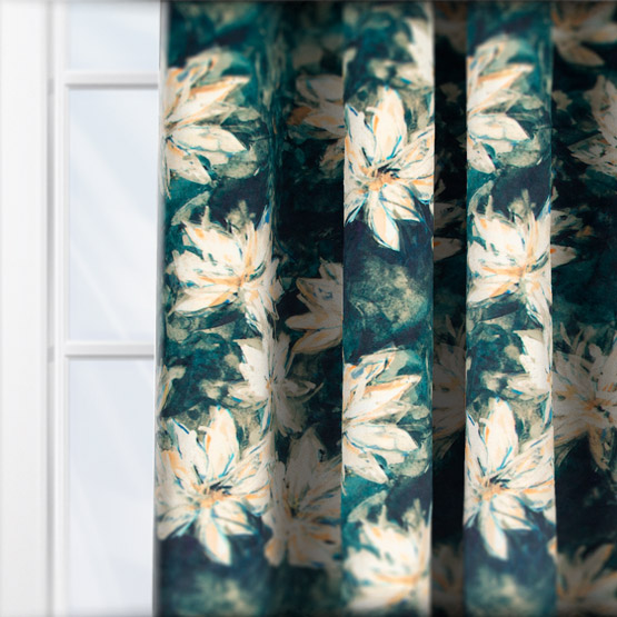 Fibre Naturelle Waterlily Navy curtain