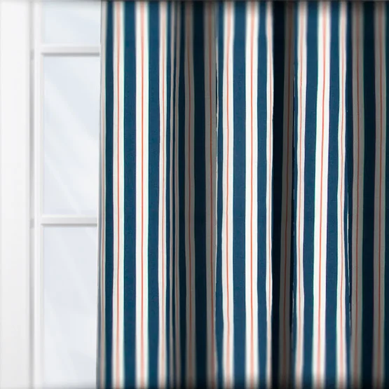 Carousel Coral and Navy curtain