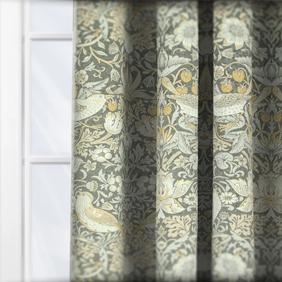 William Morris At Home Strawberry Thief Velvet Flint curtain
