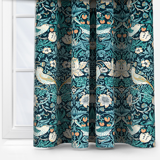 William Morris At Home Strawberry Thief Velvet Indigo Curtain