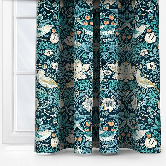 William Morris At Home Strawberry Thief Velvet Indigo curtain