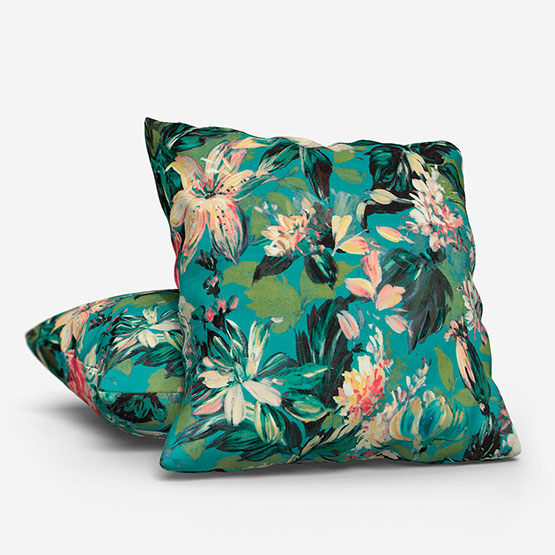 Clarke & Clarke Lilium Velvet Peacock cushion