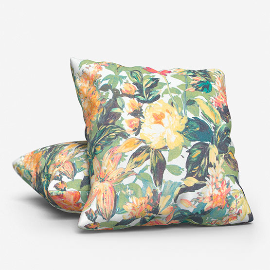 Clarke & Clarke Lilum Olive and Raspberry cushion