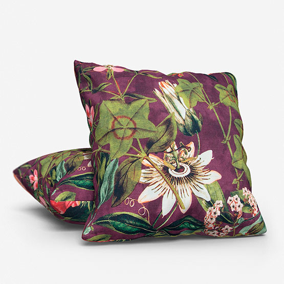 Clarke & Clarke Passiflora Mulberry cushion