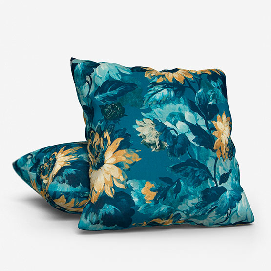 Clarke & Clarke Sunforest Velvet Denim and Ochre cushion