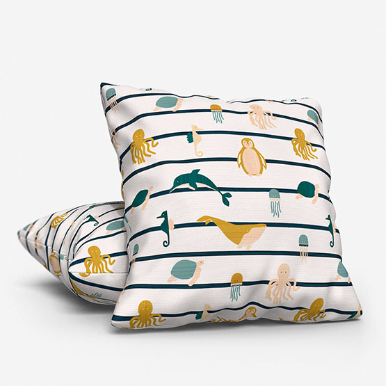 Sonova Studio Ocean Stripe Teal and Ochre Cushion