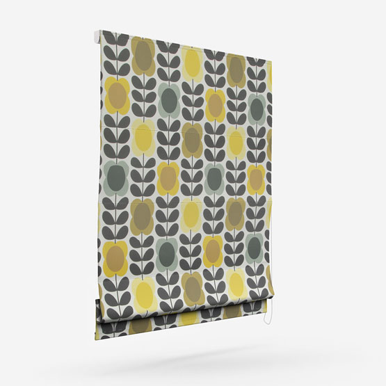 Orla Kiely Spot Flower Stem Yellow and Grey roman