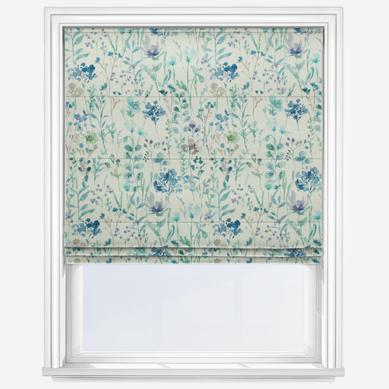 Wild Flowers Cobalt Roman Blind