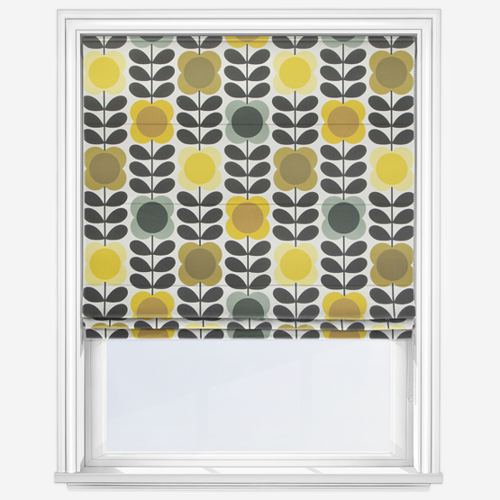 Orla Kiely Spot Flower Stem Yellow and Grey roman