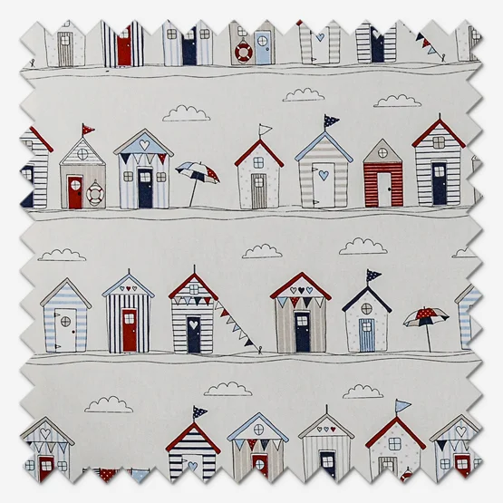 Beach Huts Blue curtain