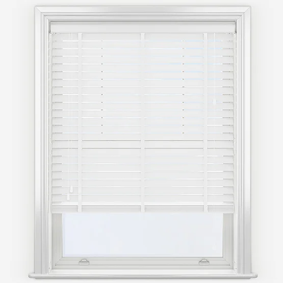 WoodLux Fine Grain Bright White with Tapes venetian