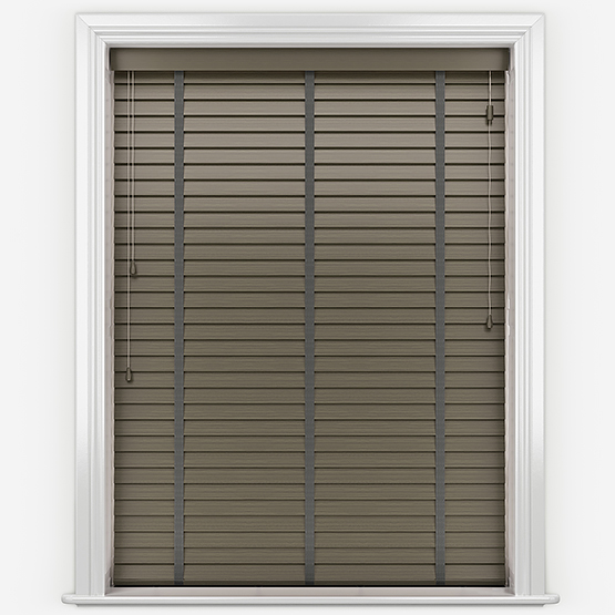 Aspect Taupe Grey with Light Grey Tapes Wooden Venetian Blinds