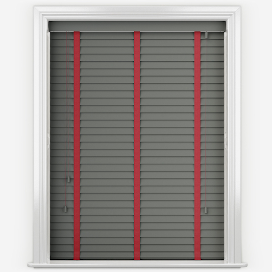 Statement Slate Grey with Red Tapes Wooden Venetian Blind