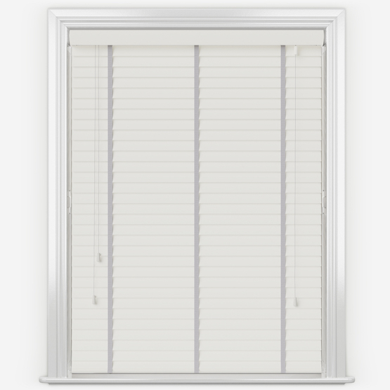 Statement True White with Light Grey Tapes Wooden Venetian Blind