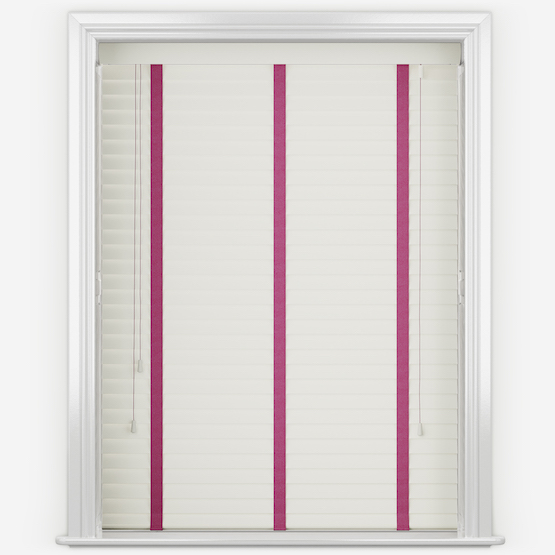 Statement True White with Pink Tapes Wooden Venetian Blind