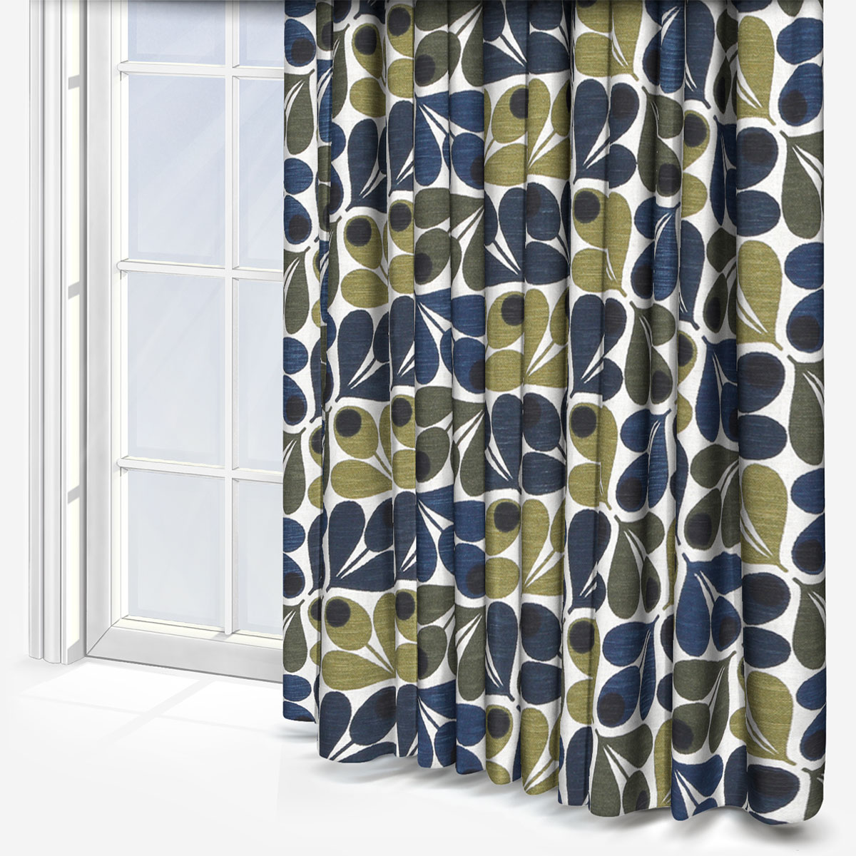 Orla Kiely Slub Cotton Acorn Cup Dark Marine Curtain Blinds Direct