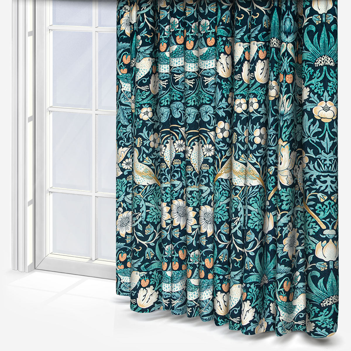 William Morris At Home Strawberry Thief Velvet Indigo Curtain
