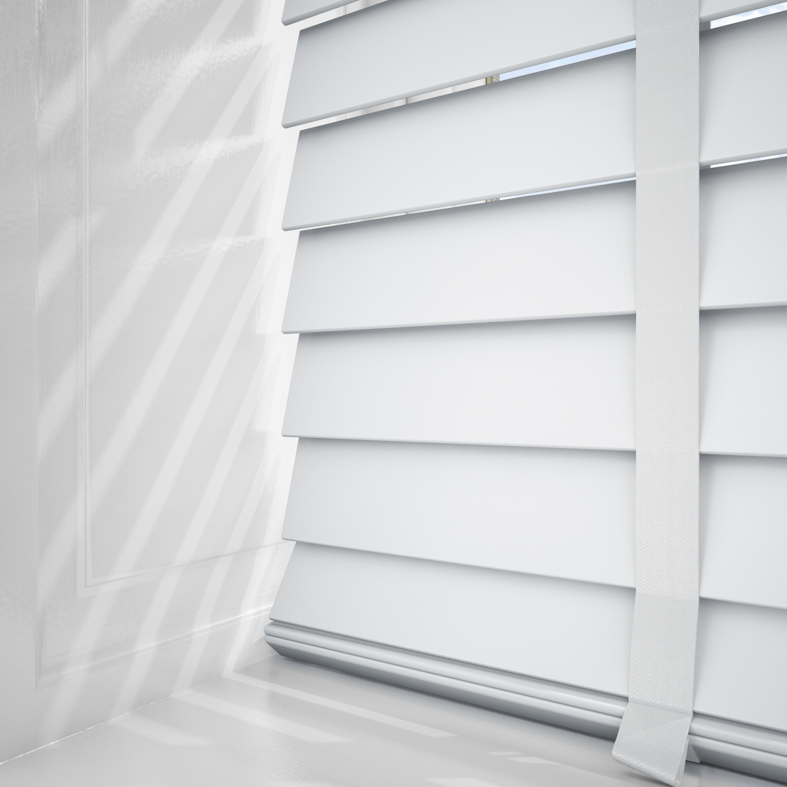 BRILLIANT WHITE with TAPES WOODEN VENETIAN WOOD BLIND 50mm SLAT and CHILD SAFE 