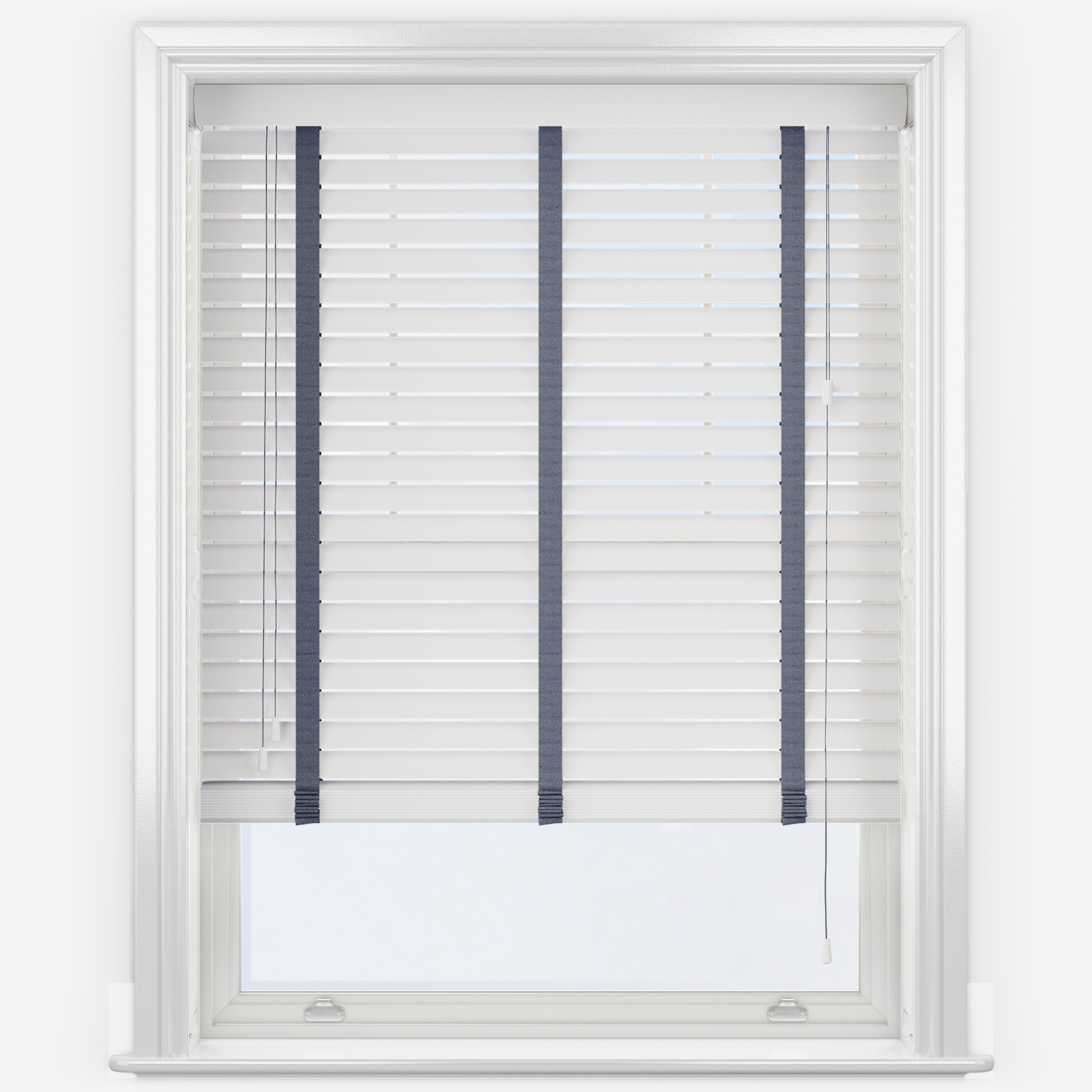 W Swift Direct Blinds Made to Measure 50mm Slat Faux Wood Blind Premier Taped Bright White custom made in 24 size ranges individually made to your custom sizes 1200mm X 1200mm D 